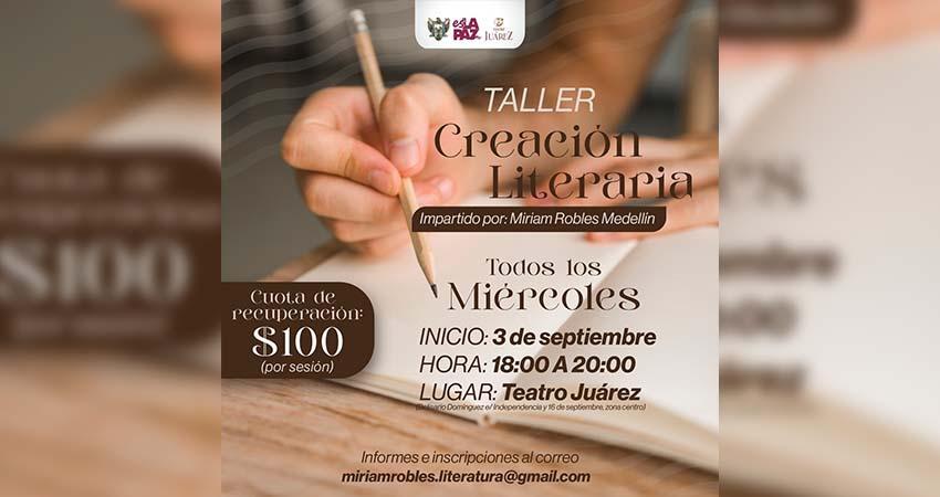 Invitan a taller de creación literaria en el Teatro Juárez