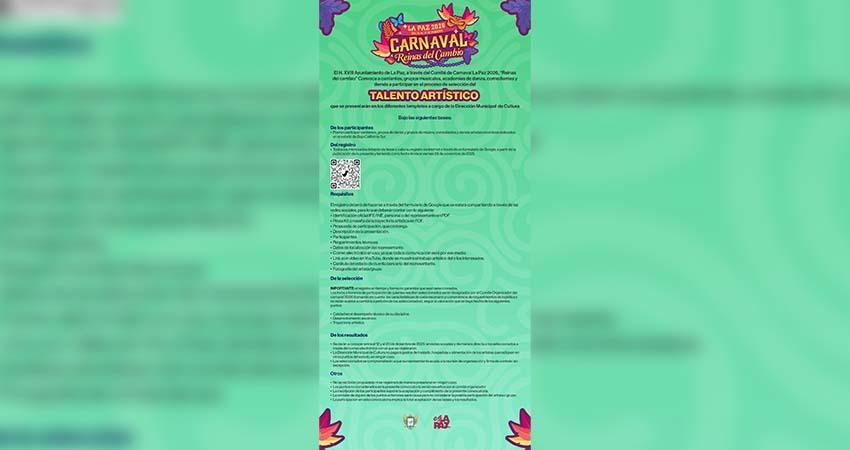 Anuncian convocatoria para artistas locales interesados en el Carnaval 2026