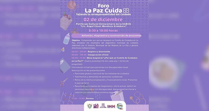 Invitan al Foro “La Paz Cuida” para fortalecer redes de apoyo en los cuidados
