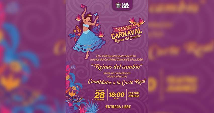 Invitan a la presentación de las y los candidatos a la Corte Real del Carnaval 2026