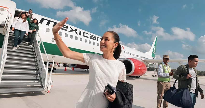 Sheinbaum presume haber recorrido 104,000 kilómetros en 2025 en viajes por todo México