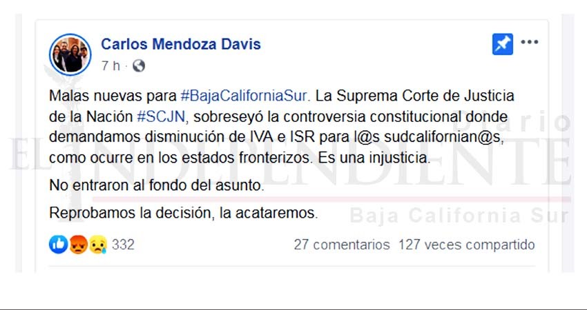 Rechaza SCJN que BCS reciba trato de zona fronteriza; “es injusto”, dice el Gobernador