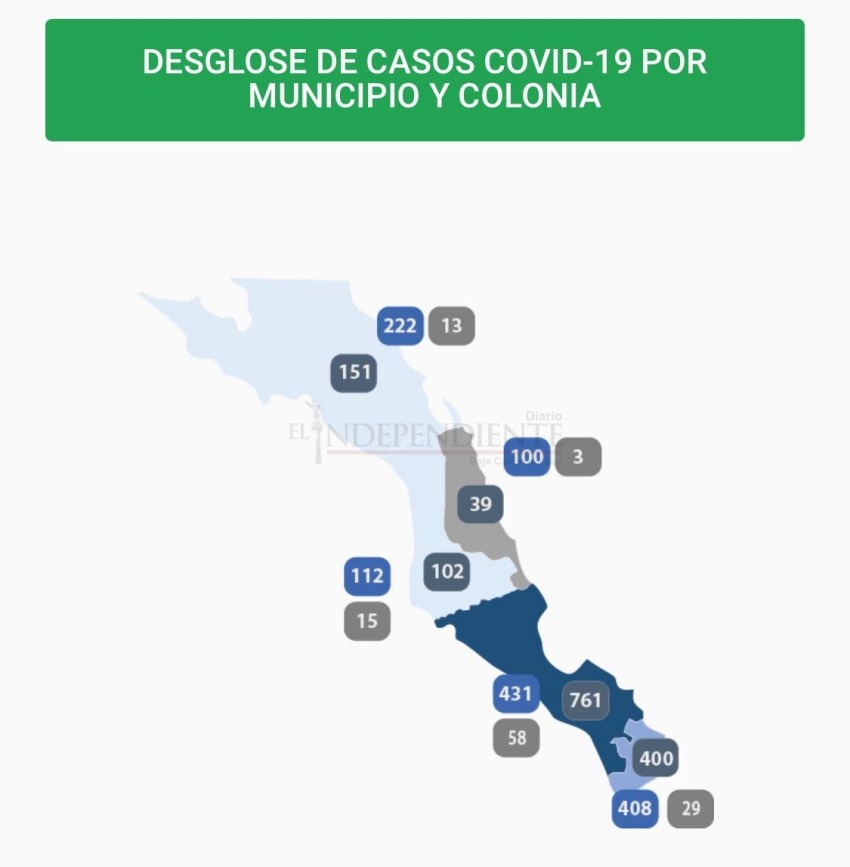 Revelan las colonias con mayor índice de contagio en BCS 