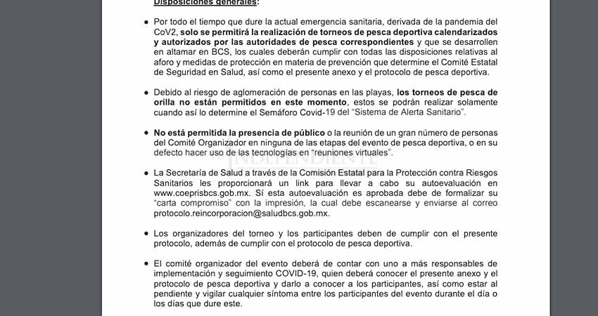 Listo protocolo de salud para torneos de pesca deportiva en BCS   