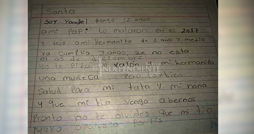 Niños que perdieron a papá o mamá a causa de la violencia conmueven con cartas a Santa Claus 