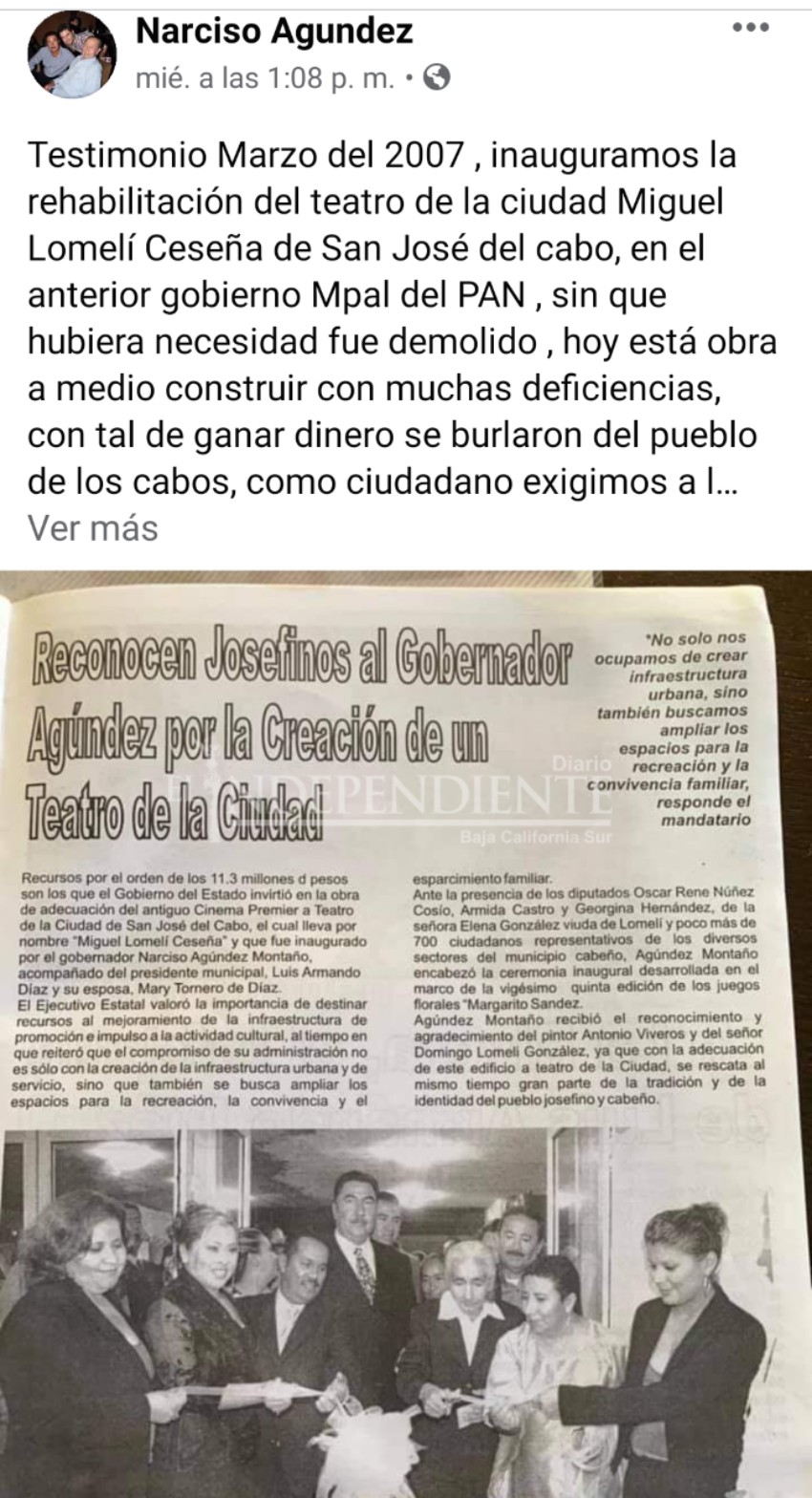 Exige Narciso Agúndez que se denuncie penalmente a responsables del teatro de SJC